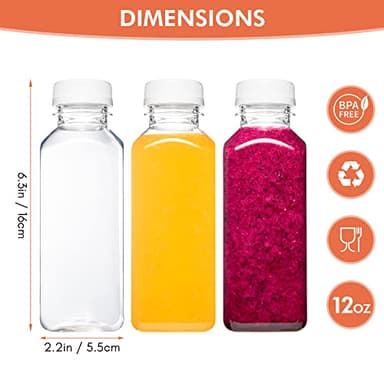 Norcalway 6pcs 12oz Plastic Juice Bottles with Caps, Reusable Juicing Bottles, Clear Drink Containers with Lids for Juicing, Smoothie and Other Beverages - Image 3