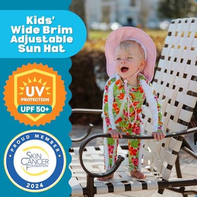 SwimZip Wide Brim Sun Hat | UPF 50+ Protection for Baby, Toddler, and Kids Pink - Image 2