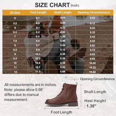 Vepose Women's Ankle Boots Lace up, Flat Fashion Combat Booties Low Heel, 910 - Cognac, Red Brown, Size 7 US (CJY910 Cognac 07) - Image 6