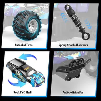 AONEPTR Remote Control Car, All Terrain Remote Control Truck for Boy, 2.4GHz Rc Car with Bodylight and Two Rechargeable Batteries, 20KM/H Monster Truck Toys - Image 6