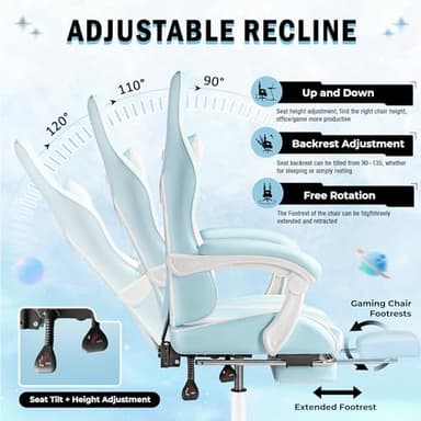 Homall Gaming Chair, Video Game Chair with Footrest and Massage Lumbar Support, Ergonomic Computer Chair Height Adjustable with Swivel Seat and Headrest (Light Blue) - Image 6