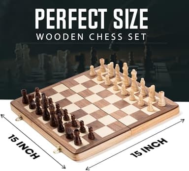 Chess Armory Wooden Chess Set 15 Inch - Classic Handcrafted Game Board for Adults and Kids with Extra Queen Pieces and Storage Box - Ideal for Home and Travel - Non-Magnetic - Image 3
