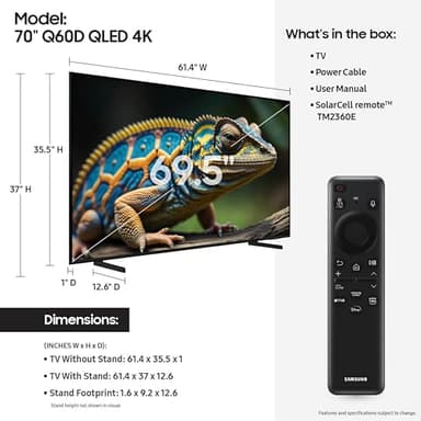 Samsung 70-Inch Class QLED 4K Q60D Series Quantum HDR Smart TV w/Object Tracking Sound Lite, Motion Xcelerator, Slim Design, Gaming Hub, Alexa Built-in (QN70Q60D, 2024 Model) - Image 2