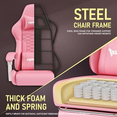 Opiesit Gaming Chair, Computer Gaming Chairs with Footrest, Linkage Armrests and Lumbar Support, High Back Ergonomic Office Chair for Adults, Big and Tall Desk Chair(Pink) - Image 7