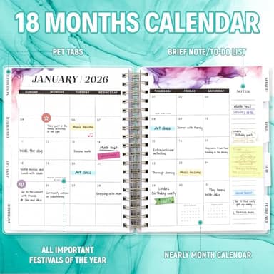 Planner 2025-2026, 18 Months Academic Daily Weekly Monthly Planner Yearly Agenda July. 2025–Dec. 2026, 7.9" x 9.8", Page Tabs, Separator Page, Pocket Folder, Bookmark, Stickers, Sticky Note Set - Image 5