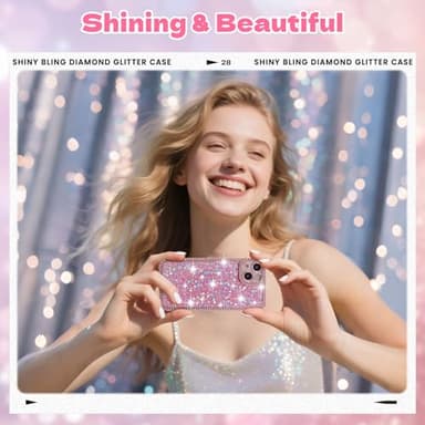 FABSPARK Case for iPhone 12 Pro Max,Glitter Crystal Diamond Rhinestones Sequin Shiny Bling Sparkly Glossy Luxury Electroplated Case,Aesthetic Cute Full Protection for iPhone 12 Pro Max,Pink - Image 4