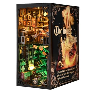 TOYQI Book Nook Kit, Book Nook Kits for Adults and Teens, DIY Miniature Dollhouse Kit 3D Wooden Puzzle Booknook Bookend with LED Light - Image 3