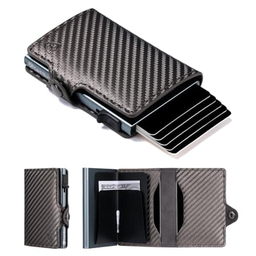 Card Blocr Pop Up Credit Card Wallet, RFID Blocking Credit Card Holder for men, Compact Card Holder Wallet for Secure Storage (Carbon Fiber Style Black & Titanium) - Image 1
