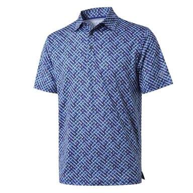 Golf Shirts for Men Dry Fit Short Sleeve Print Performance Moisture Wicking Polo Shirt Royal Blue Square - Image 1