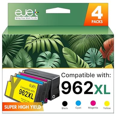 ejet 962XL 962 Ink Cartridges Compatible for HP 962XL Ink Cartridges Combo Pack use for HP Officejet Pro 9010 Ink 9015 9018 9020 Printers,4 Pack (Black, Magenta, Cyan, Yellow) - Image 1