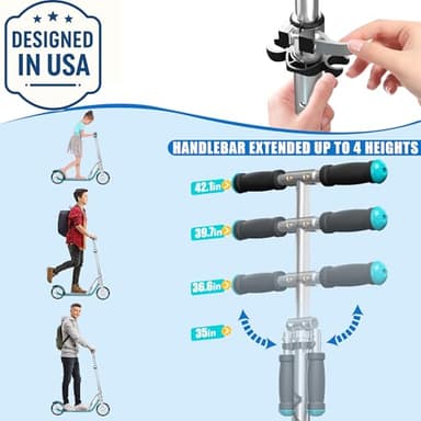 Scooter for Kids 6-12 & Adults | Adjustable Height, Foldable, Lightweight Aluminum Frame | Holds Up to 240lbs | Smooth Ride on Any Terrain - Image 2