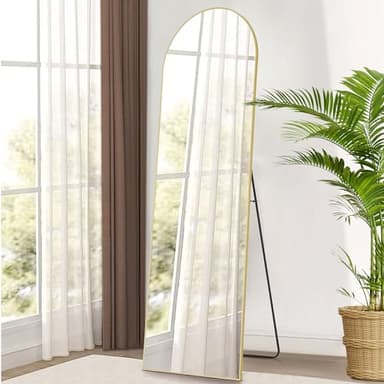 DUMOS Arched Full Length Mirror with Stand 64"x21" Floor Standing Aluminum Frame for Bedroom Body Hanging Leaning Modern Simple Home Decor Shatter-proorf Nano Glass Wall Living Room Cloakroom Gold - Image 7