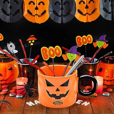 12 oz Halloween Pumpkin Mug Decorations, Happy Halloween Pattern Mug Ceramic Cute Pumpkin Coffee Cup Birthday Tabletop Drinkware Gifts for Adults Kids Women (Black Orange) - Image 2