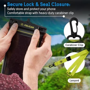 Pelican 2 Pack Marine - IP68 Waterproof Phone Pouch (XL Size) Floating Waterproof Phone Case - Beach Cruise Ship Travel Essentials - Works with All Phones - Detachable Lanyard - Black/Hi-Vis Yellow - Image 5