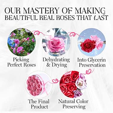 GLAMOUR BOUTIQUE Flower Forever Gift Box 12 Real Preserved Roses in Round Velvet White Box, Handmade, Rose Petals, Birthday, Marriage, Anniversary, Graduation - Pink - Image 9