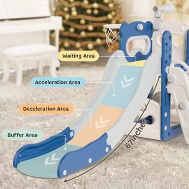 Babytronic Toddler Slide, 6 in 1 Kids Indoor Slide for Toddlers 1-3, Kids Playground for Indoor Outdoor with Basketball Hoop and Telescope, Indoor Outdoor Slide Playset (Blue&Gray) - Image 3