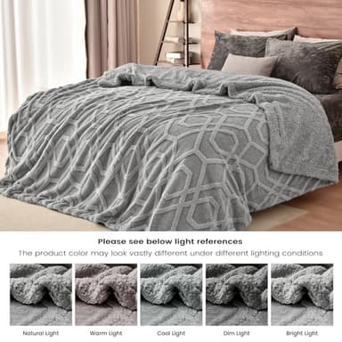 PHF Fluffy Sherpa Fleece Blanket Queen Size for Winter, Warm and Cozy, 510GSM 3D Tufted Shaggy Fleece Blanket for Sofa Bed, Grey, 90"x90" - Image 6