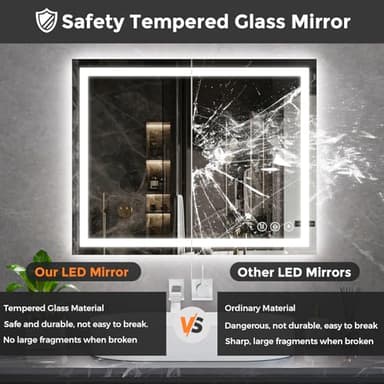 Koonmi 30x36 LED Bathroom Mirror, Backlit + Front Lit, LED Bathroom Mirror with Lights for Wall, 3 Colors, Anti-Fog, Dimmable Brightness, Memory Function, Tempered Glass - Image 3