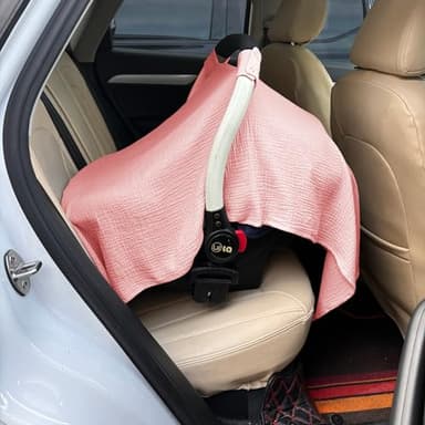 100% Muslin Cotton Car Seat Cover Baby, Carseat Canopy Cover, Universal Fit Stroller Covers for Boys and Girls (Pink) - Image 7