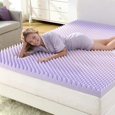 NAP&SLEEP Lavender Infused Dual-Sided Mattress Topper - Available in Twin, Full, Queen, King Sizes, 2" or 3" Thickness, Made in USA, Convoluted & Flat Foam, Compressed & Roll Packed (Queen, 3" Inch) - Image 2