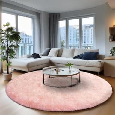 Pink Round Plush Rug for Living Room, Non-Slip Rugs, Furry Carpet for Nursery Room, Round Shaggy Rug for Living Room Area Rug 5Ft - Image 7