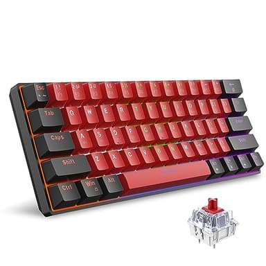 Snpurdiri 60% Wired Mechanical Keyboard, Mini Gaming Keyboard with 61 Keys for PC, Windows XP, Win 7, Win 10 (Black-Red, Red Switches) - Image 1