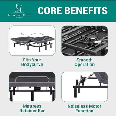 Naomi Home Idealbase Queen Adjustable Bed Base with Massage, USB Ports, Under-Bed Light, Wireless Remote, 800 lb Capacity, Gray Metal Frame, Easy Assembly for Enhanced Comfort and Relaxation - Image 4