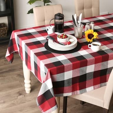 DII Tri-Color Check Collection 100% Cotton Tabletop, Tablecloth, 52x52, Cardinal Red - Image 5