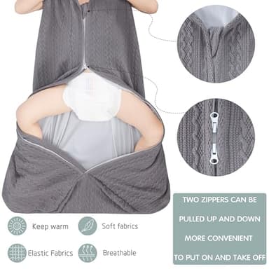 GUNTAIL Baby Sleep Sack 18-24 Months, Baby Wearable Blanket 100% Acrylic knit 2-Way Zipper Toddler Sleeping Sack TOG 0.5 (Grey) - Image 3