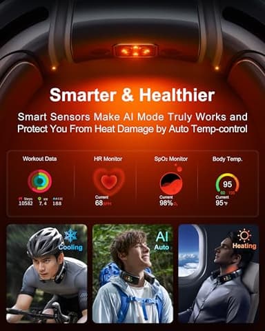 RANVOO No.1 AI Cooling A/C AICE 3 AI Neck Air Conditioner 7000mAh 30H [Full-body Cooling] [Health Monitor] Personal Neck Fan Cooler Rechargeable Wearable Music Call Gift [No Stand Version], Ice White - Image 6