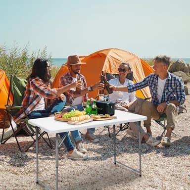Byliable Folding Table 4 Foot Portable Heavy Duty Plastic Fold-in-Half Utility Table Small Indoor Outdoor Adjustable Height Folding with Carrying Handle, Camping and Party,White - Image 2