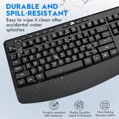 Wireless Keyboard and Mouse Combo, E-YOOSO 2.4GHz Full Sized Ergonomic Wireless Keyboard with Wrist Rest, 3 DPI Adjustable and 6 Buttons Cordless USB Mouse for Computer, Laptop, PC, Windows (Black) - Image 7