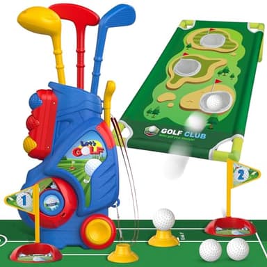 Liberry Toddler Golf Set for 2 3 4 5 Years Old Boys Girls, Upgraded Kids Golf Cart with Golf Cornhole Board & Putting Mat, Indoor and Outdoor Golf Toys Birthday Gift - Image 1