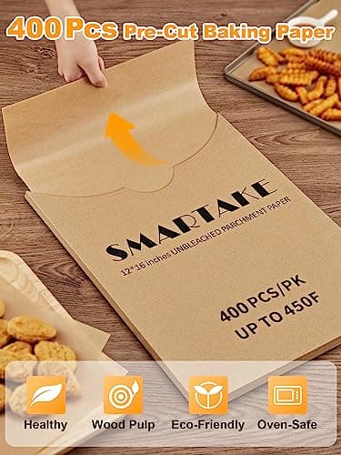 SMARTAKE 400 Pcs Parchment Paper Baking Sheets, 12x16 Inches Non-Stick Precut Baking Parchment, for Baking Grilling Air Fryer Steaming Bread Cup Cake Cookie and More (Unbleached) - Image 3