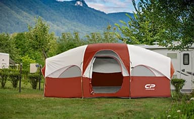 CAMPROS CP Tent-8-Person-Camping-Tents, 8 Person Waterproof Windproof Family Tent, 5 Large Mesh Windows, Double Layer, Divided Curtain for Separated Room, Portable with Carry Bag - Red - Image 6