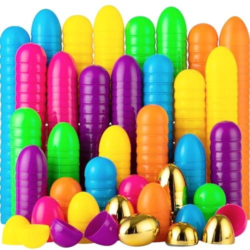 JOYIN 200PCS Easter Eggs, Empty 2.3" 194PCS Colorful with 6PCS Golden Eggs Bulk Plastic Fillable for Easter Hunt Party Favor Basket Stuffers Filler Classroom Prize Supplies Decor - Image 1