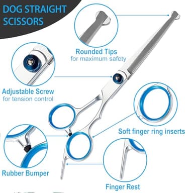 5 in 1 Premium Dog Grooming Scissors, Professional Dog Scissors for Grooming with Safety Round Tips, Lengnoyp Stainless Steel Thinning Shears, Pet Cat Shears for Grooming Kit - Image 3