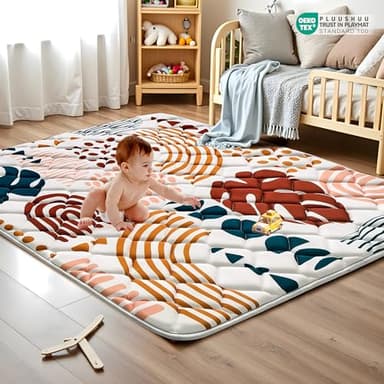 PLUUSHUU Baby Play Mats for Floor, 71x59 Playpen Mat for Babies, Extra Thicker & Soft Floor Crawling Mat, Foldable Non-Slip Playmat Cushioned for Infants Toddlers, Boho Leaf Design - Image 6