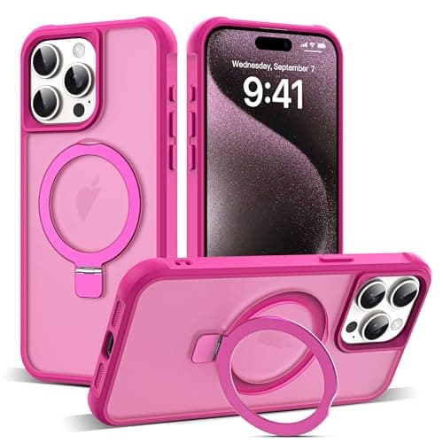 SKYLMW Compatible with iPhone 15 Pro Max Case with Invisible Magnetic O-Ring Stand Military-Grade Translucent Case for iPhone 15 ProMax 6.7" [Compatible with Mag-Safe][Great Grip Feeling], Rose - Image 1