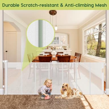 Reinforced 80 Inch Extra Wide Retractable Baby Gate with Support Rods, Indoor/Outdoor Retractable Pet Gates for Wide Openings, 33” Tall Mesh Dog Gate Indoor Extra Long Baby Gates for Decks, White - Image 8