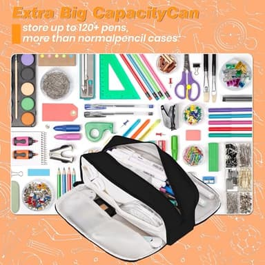 JAESITETER Big Capacity Pencil Case Large Pencil Pouch 3 Compartment Pouch Pen Bag for School Office Large Storage High Capacity Pencile Pounch for Teen Girl Boy Men Women - Image 3