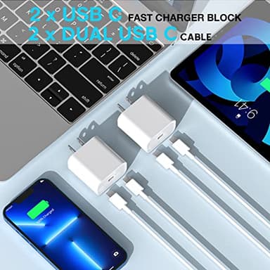 Fast Charging for iPhone 17 16 15 Charger,2Pack 20W USBC Wall Charger Travel Plug Block Phone 16e Charging Cable for iPhone 17 Air/17 Pro/17 Pro Max/16 Pro/16 Pro Max/16 Plus/15/15 Pro/15 Pro Max/iPad - Image 6