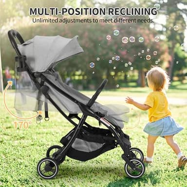 OneBlis Lightweight Baby Strollers, 2-in-1 Convertible Infant Stroller with Bassinet Mode, One-Handed Folding Stroller for Toddler for Travel Includes Raincover, Bumper Bar, Cupholder, Grey - Image 2