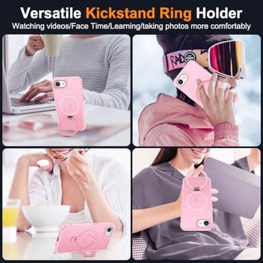 SKYLMW Compatible with iPhone 16E Case with Invisible Magnetic O-Ring Stand Military-Grade Translucent Case for iPhone 16E 6.1" 2025 [Compatible with Mag-Safe][Great Grip Feeling], Pink - Image 5