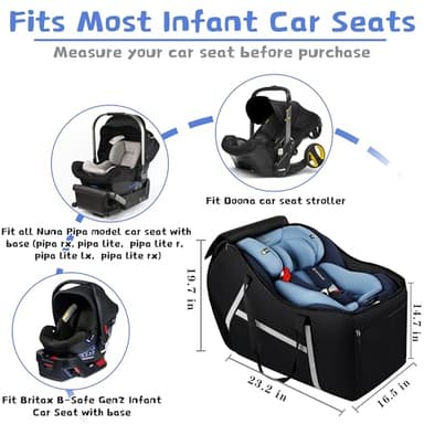 Infant Car Seat Travel Bag for Airplane Compatible with All Nuna Pipa Car Seat and Base,Chicco KeyFit 30 and Base, Padded Car Seat Bags for Air Travel,Car Seat Gate Check Bag with Side Pocket, Black - Image 5