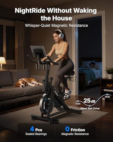 MERACH Exercise Bike, Brake Pad/Magnetic Stationary Bike with Exclusive App, Low Noise Indoor Cycling Bike with 270LBS Weight Capacity, Dumbbell Rack and Fitness Courses for Weight Loss - Image 5