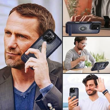 KSELF Leather Case for iPhone 16 Pro Max Case, Protective Slim with Kickstand Shockproof Phone Cases, Built-in Invisible Stand Compatible with iPhone 16 Pro Max 6.9'' (Blue, for iPhone 16 Pro Max) - Image 6