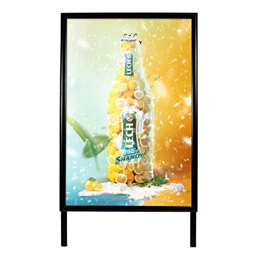 T-SIGN Sidewalk Sign for Indoor & Outdoor Sign - Open Aluminum A Frame Sign Poster Board 24x36 Inches, White Dry Erase Surface - Heavy Duty Double Sided Sandwich Board, Street Advertising Sign Board - Image 1