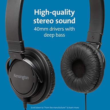 Kensington USB-A Hi-Fi Headphones, On-Ear Headset, 6ft Cord, for Kids, for Adults, for School, Padded Adjustable Headband (K97600WW), Black - Image 2
