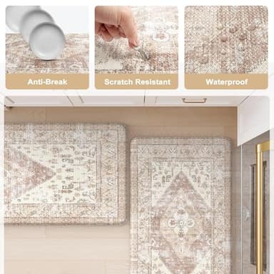 KIMODE Anti Fatigue Kitchen Mats for Floor, Farmhouse Kitchen Rugs Sets of 2, Cushioned Kitchen Floor Mats, Comfort Standing Mats for Sink Laundry Office Desk Khaki 20"x71"+20"x32" - Image 6